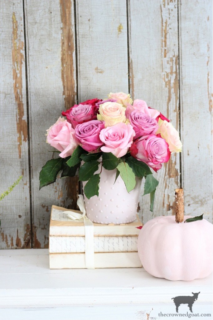 DIY Pink Milk Glass Hobnail Vase with Pink Pumpkin-The Crowned Goat 