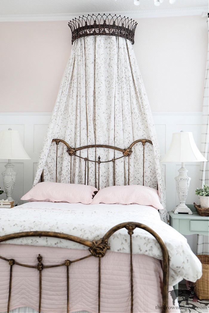 Antique Bed and Bed Crown-Blush Pink Bedroom Makeover-The Crowned Goat 